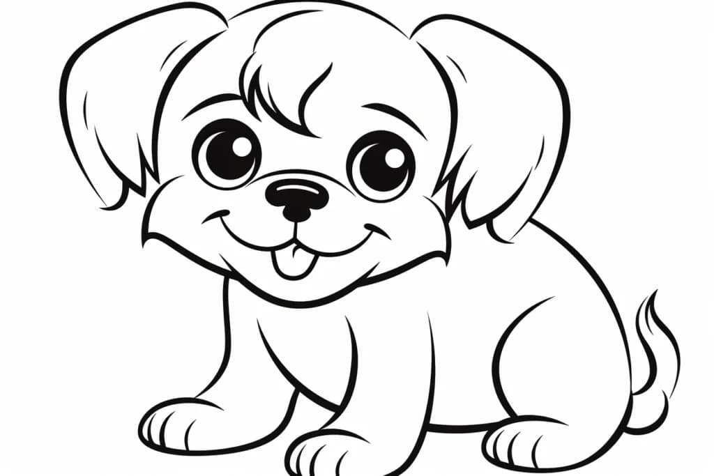 Happy puppy in the style of a coloring in book page