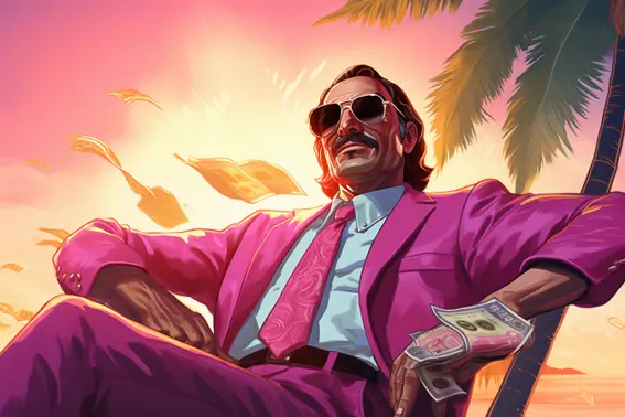 Grand Theft Auto (GTA) style artwork in Midjourney Vice City style