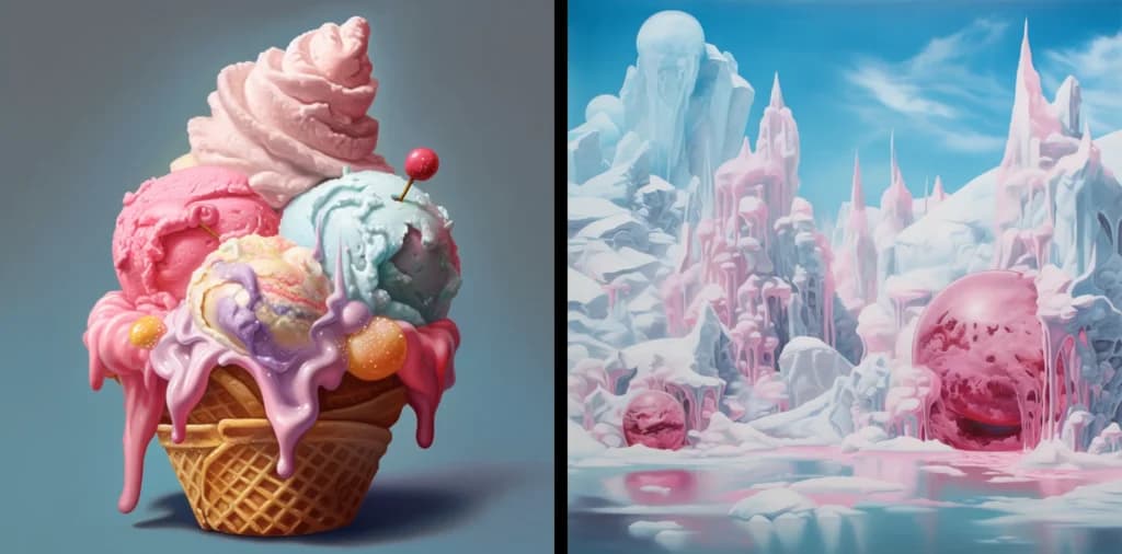 Comparison of Midjourney Weighted Prompts (ice cream Vs. ice::3 cream)