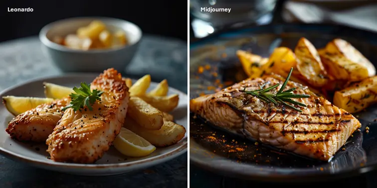 Comparison of Leonardo AI vs Midjourney for food photography