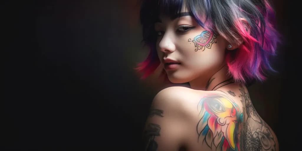 Midjourney generated image of woman with tattoos and face tattoos