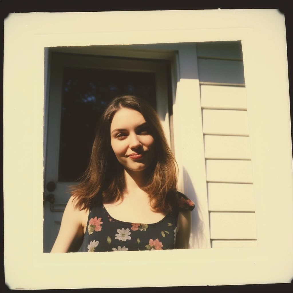 a polaroid capture of high school sweethearts sitting on the bonnet of a car